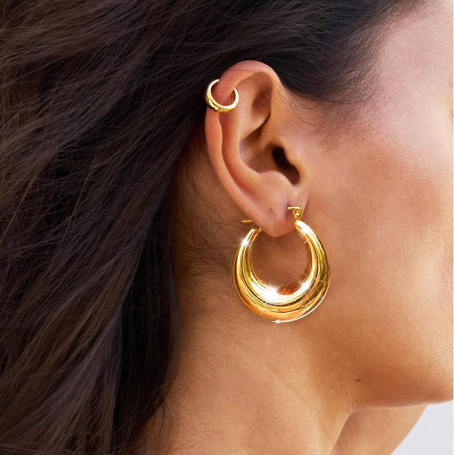 Chunky Gold Hoop Earrings for Women
