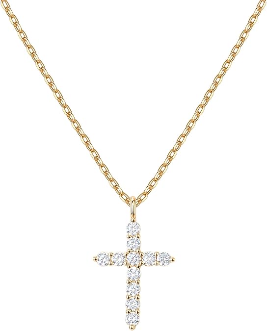 14K Gold Plated Cubic Zirconia Cross Necklace for Women | Cross Faith Pendant Necklaces