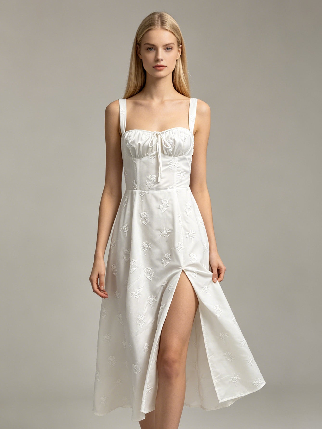AMY | Sleeveless Floral Embroidered Midi Dress
