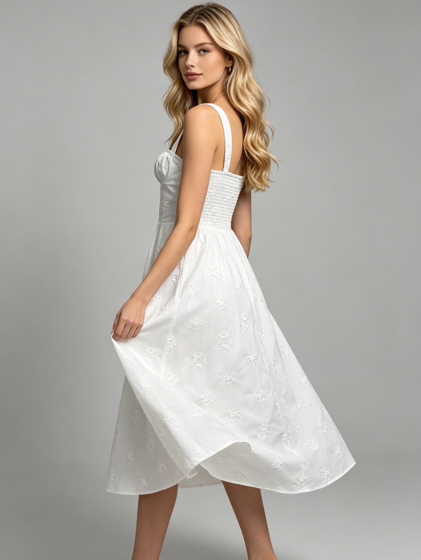 AMY | Sleeveless Floral Embroidered Midi Dress