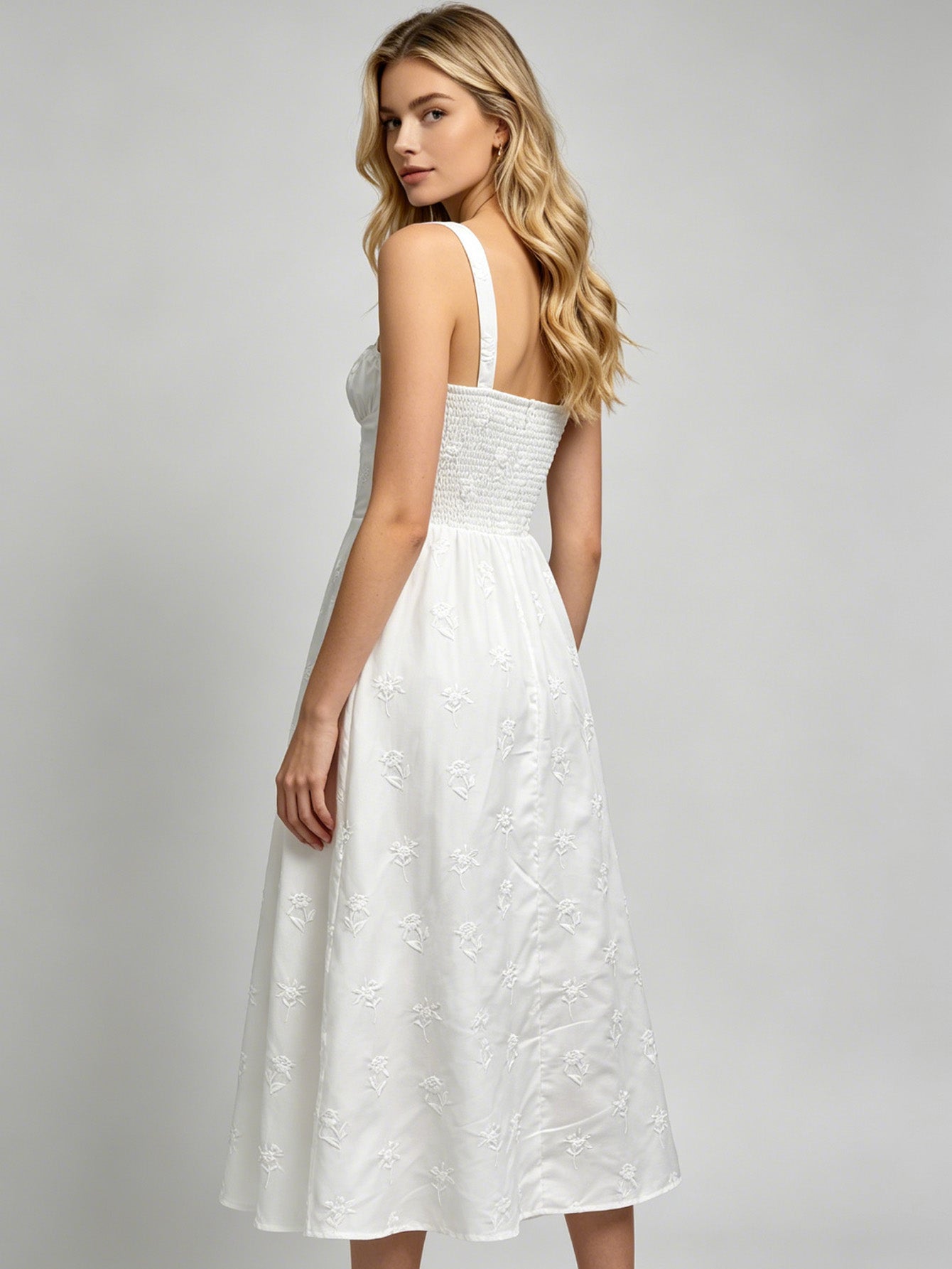 AMY | Sleeveless Floral Embroidered Midi Dress