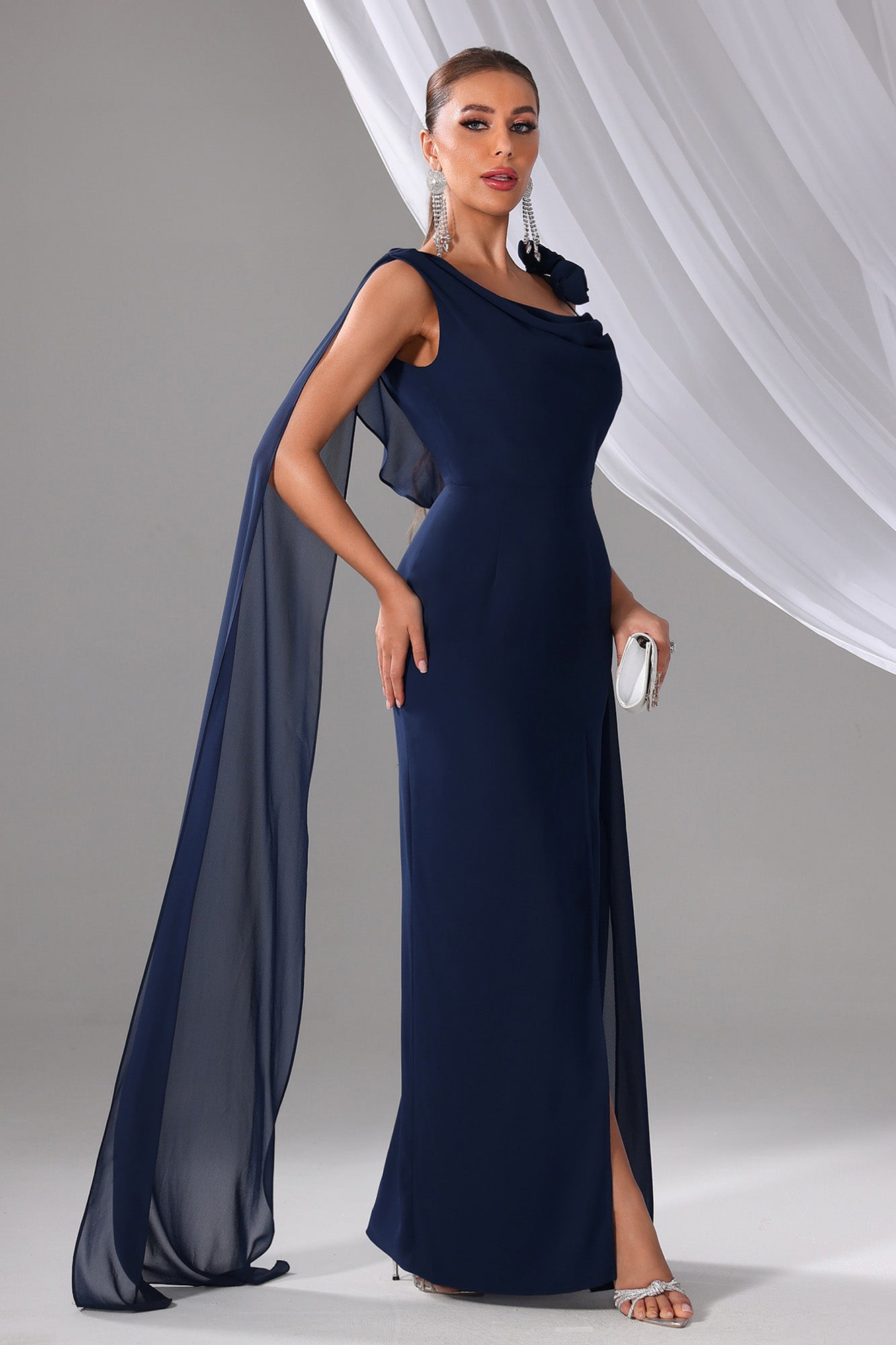 Navy Blue Evening Gown - Sexy One-Shoulder Dress