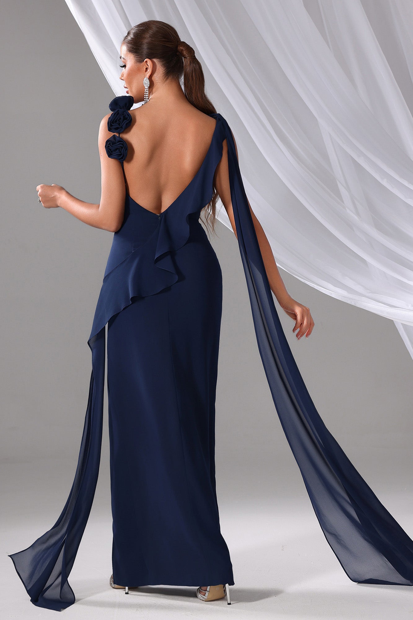 Navy Blue Evening Gown - Sexy One-Shoulder Dress
