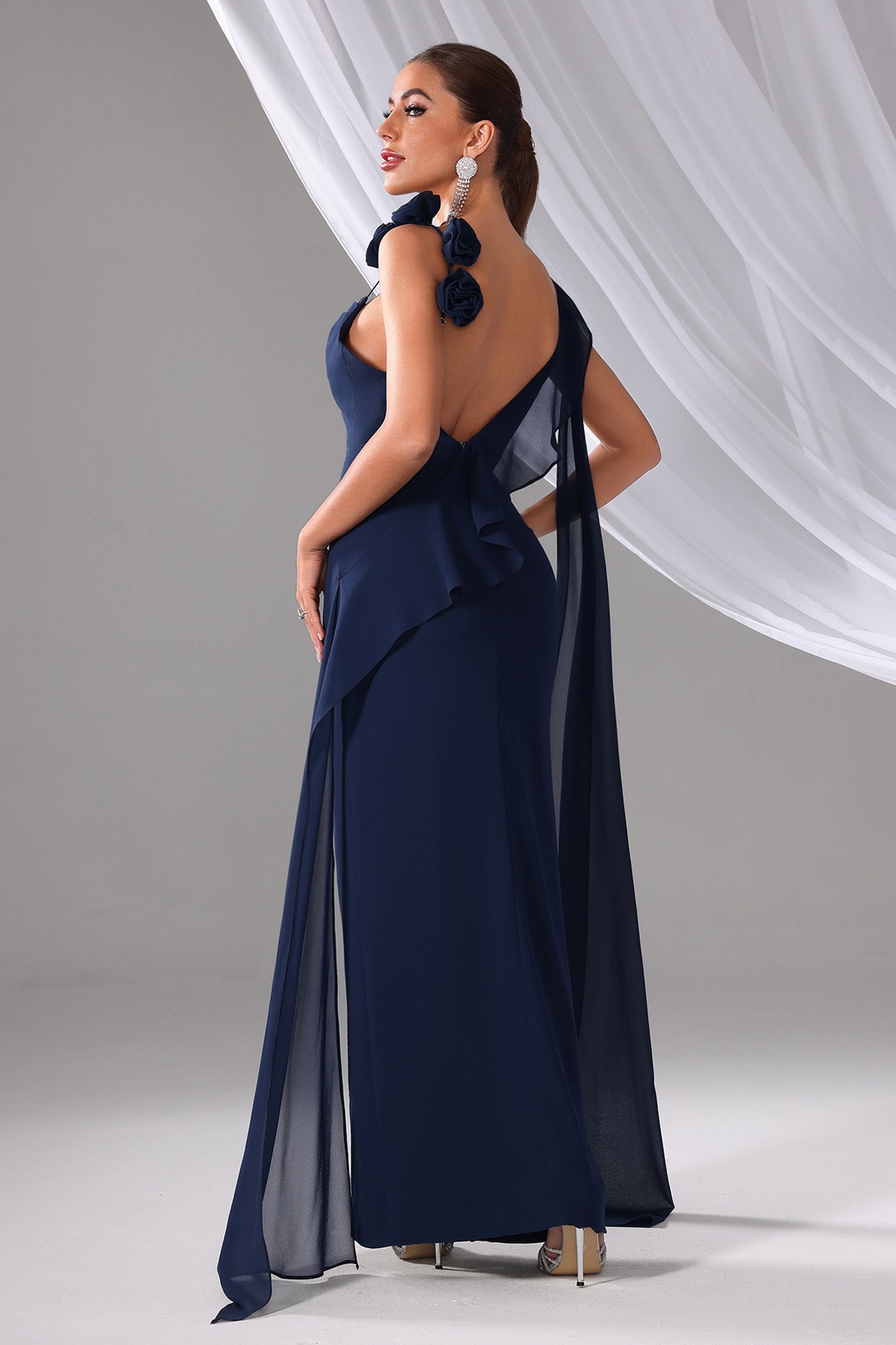 Navy Blue Evening Gown - Sexy One-Shoulder Dress